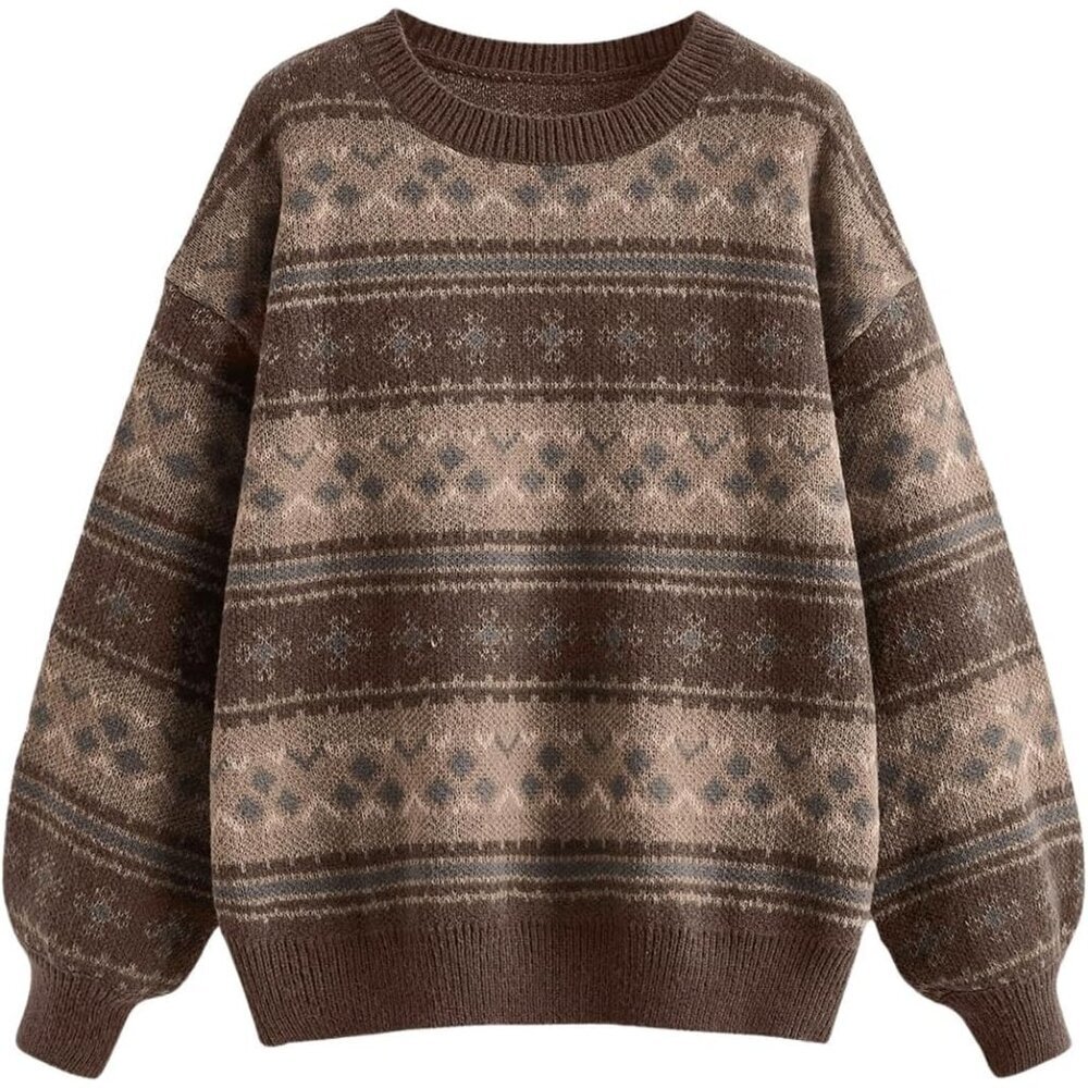 Women's Fall Sweater Knit Striped Oversized Long Sleeve Crew Neck Casual